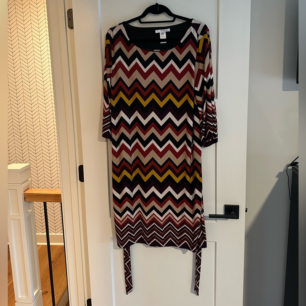 Studio One New York XL 3/4 Sleeve Multi Colored Zig Zag Patterned Dres…